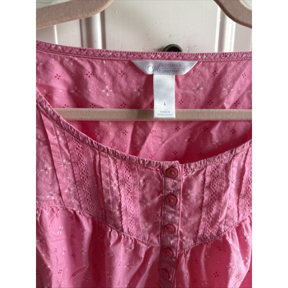 Miss Elaine Size L Women's Pink Nightgown Short Sleeve Lace Summer Cottagecore - Picture 2 of 8
